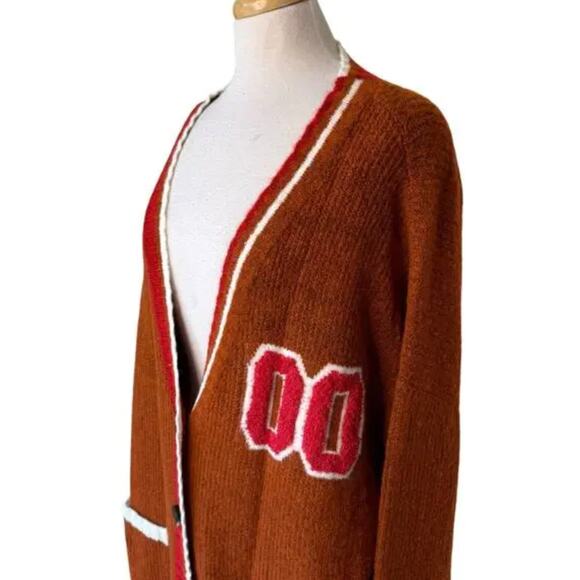 NWT BP Nordstrom Womens‎ Oversized Varsity Cardigan Rust Ivory Taylor Swift - Picture 6 of 16